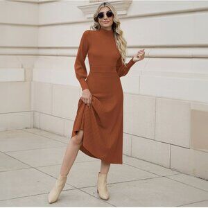 💕Women's 2 Piece Sweater Dress Mock Neck Puff Sleeve Pullover Knitted 💕